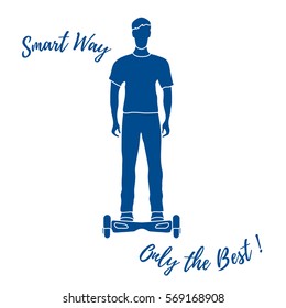 Stylized icon of modern young man standing on gyroscooter. Design for banner, poster or print.