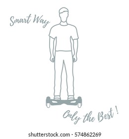 Stylized icon of modern young man standing on gyroscooter. Design for banner, poster or print.