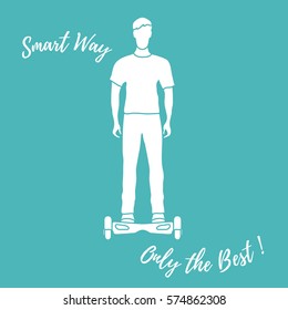 Stylized icon of modern young man standing on gyroscooter. Design for banner, poster or print.