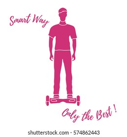 Stylized icon of modern young man standing on gyroscooter. Design for banner, poster or print.