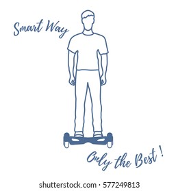 Stylized icon of modern young man standing on gyroscooter. Design for banner, poster or print.