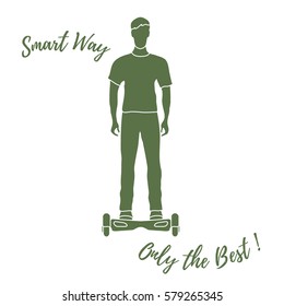 Stylized icon of modern young man standing on gyroscooter. Design for banner, poster or print.