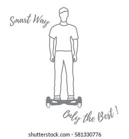 Stylized icon of modern young man standing on gyroscooter. Design for banner, poster or print.