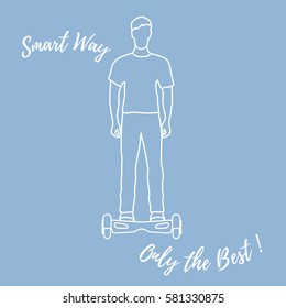 Stylized icon of modern young man standing on gyroscooter. Design for banner, poster or print.