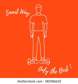 Stylized icon of modern young man standing on gyroscooter. Design for banner, poster or print.