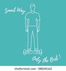 Stylized icon of modern young man standing on gyroscooter. Design for banner, poster or print.