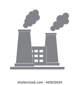 Stylized icon of the oil refinery plant with smoking chimneys on a white background