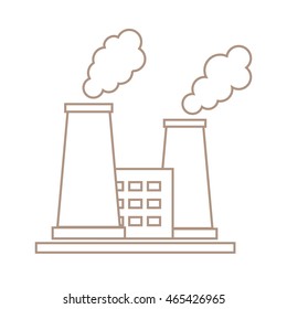 Stylized icon of the oil refinery plant with smoking chimneys on a white background