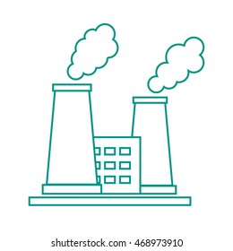 Stylized icon of the oil refinery plant with smoking chimneys on a white background