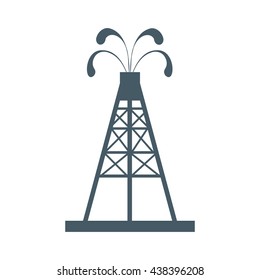 Stylized icon of the oil rig with fountains spurting up oil with oil on a white background