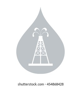 Stylized icon of the oil rig with fountains spurting up oil with oil in the color of fuel drop on a white background