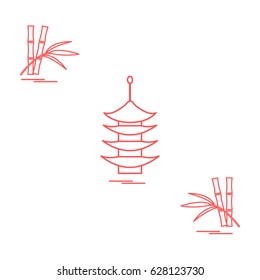 Stylized icon of the pagoda and bamboo. Travel and leisure. Design for banner, poster or print.