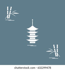Stylized icon of the pagoda and bamboo. Travel and leisure. Design for banner, poster or print.