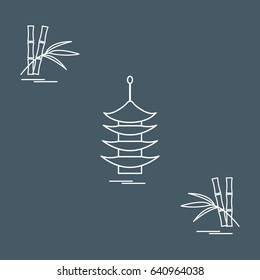 Stylized icon of the pagoda and bamboo. Travel and leisure. Design for banner, poster or print.
