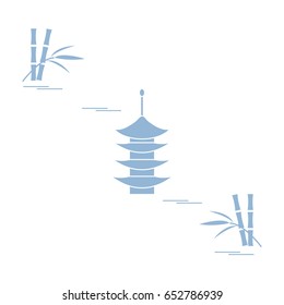 Stylized icon of the pagoda and bamboo. Travel and leisure. Design for banner, poster or print.