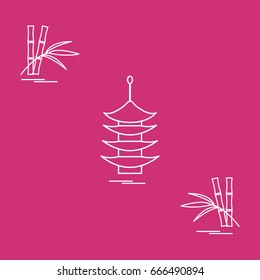 Stylized icon of the pagoda and bamboo. Travel and leisure. Design for banner, poster or print.