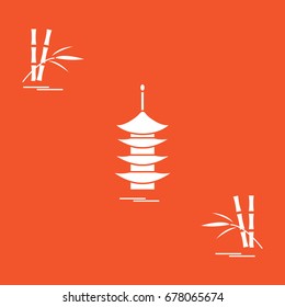 Stylized icon of the pagoda and bamboo. Travel and leisure. Design for banner, poster or print.