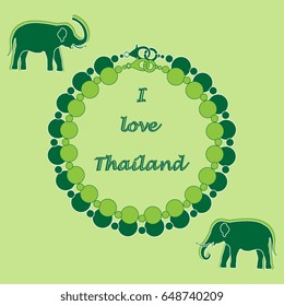Stylized icon of pearl necklace and elephants. Eastern collection. Design for banner, poster or print.