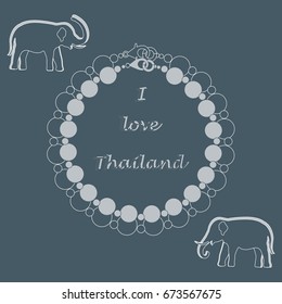 Stylized icon of pearl necklace and elephants. Eastern collection. Design for banner, poster or print.