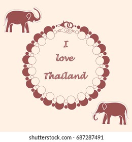 Stylized icon of pearl necklace and elephants. Eastern collection. Design for banner, poster or print.