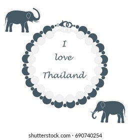 Stylized icon of pearl necklace and elephants. Eastern collection. Design for banner, poster or print.