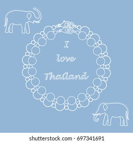 Stylized icon of pearl necklace and elephants. Eastern collection. Design for banner, poster or print.