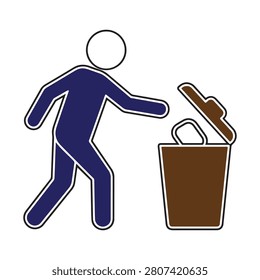 A stylized icon of a person throwing waste into a trash receptacle