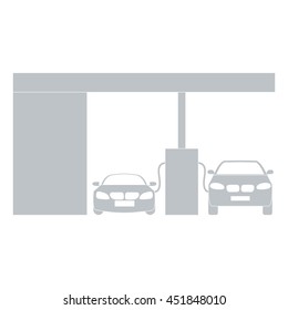 Stylized icon of the petrol station with two cars on a white background