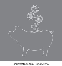 Stylized icon of a piggy bank with bitcoins. Design for banner, poster or print.