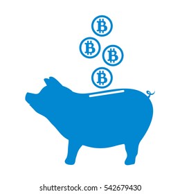 Stylized icon of a piggy bank with bitcoins. Design for banner, poster or print.