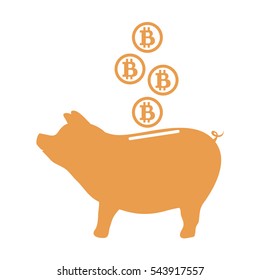 Stylized icon of a piggy bank with bitcoins. Design for banner, poster or print.