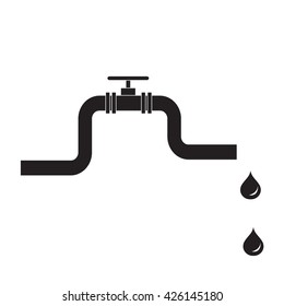 Stylized icon of the pipe with a valve and fuel drops on a white background