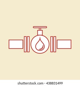 Stylized icon of the pipe with a valve and fuel drops on a color background