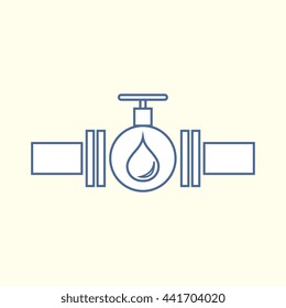 Stylized icon of the pipe with a valve and fuel drops on a color background