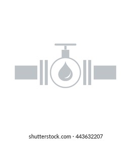 Stylized icon of the pipe with a valve and fuel drops on a white background