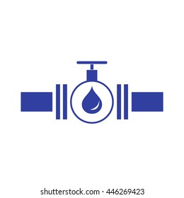 Stylized icon of the pipe with a valve and fuel drops on a white background