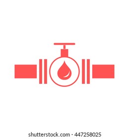 Stylized icon of the pipe with a valve and fuel drops on a white background
