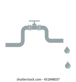 Stylized icon of the pipe with a valve and fuel drops on a white background