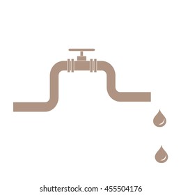 Stylized icon of the pipe with a valve and fuel drops on a white background