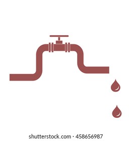 Stylized icon of the pipe with a valve and fuel drops on a white background