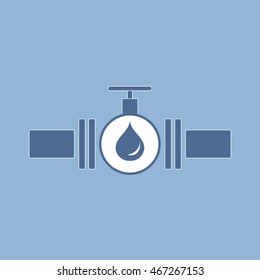 Stylized icon of the pipe with a valve and fuel drops on a color background