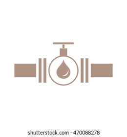 Stylized icon of the pipe with a valve and fuel drops on a white background