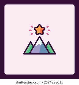 Stylized Icon Presenting Mountain Peaks with a Shining Star Above Them