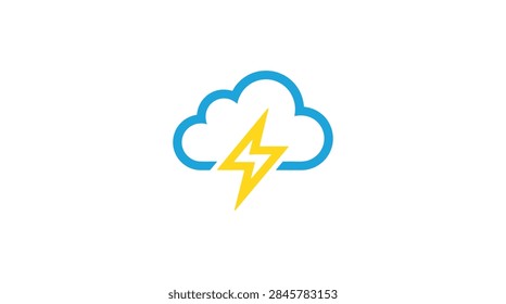 A stylized icon representing a cloud with a lightning bolt, symbolizing weather alerts, storms, or electrical energy. Clean, modern design on a white background.