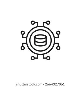 A stylized icon representing data mining or a connected database. A central cylinder with horizontal lines is encircled and connected to six smaller nodes.