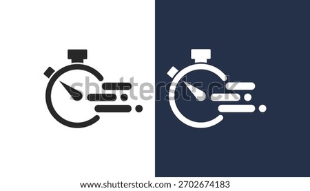 A stylized icon representing a speedy stopwatch with trailing lines to symbolize efficiency and rapid movement.