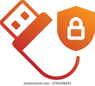 A stylized icon representing a USB drive connected to a shield with a padlock, symbolizing data security and protection.