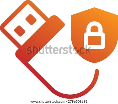 A stylized icon representing a USB drive connected to a shield with a padlock, symbolizing data security and protection.