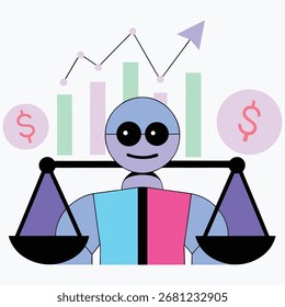 Un icono estilizado de un robot que sostiene algo, renderizado en un estilo gráfico limpio y moderno con opciones de colores vibrantes.