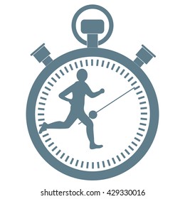Stylized icon of the runner with a stopwatch on a white background